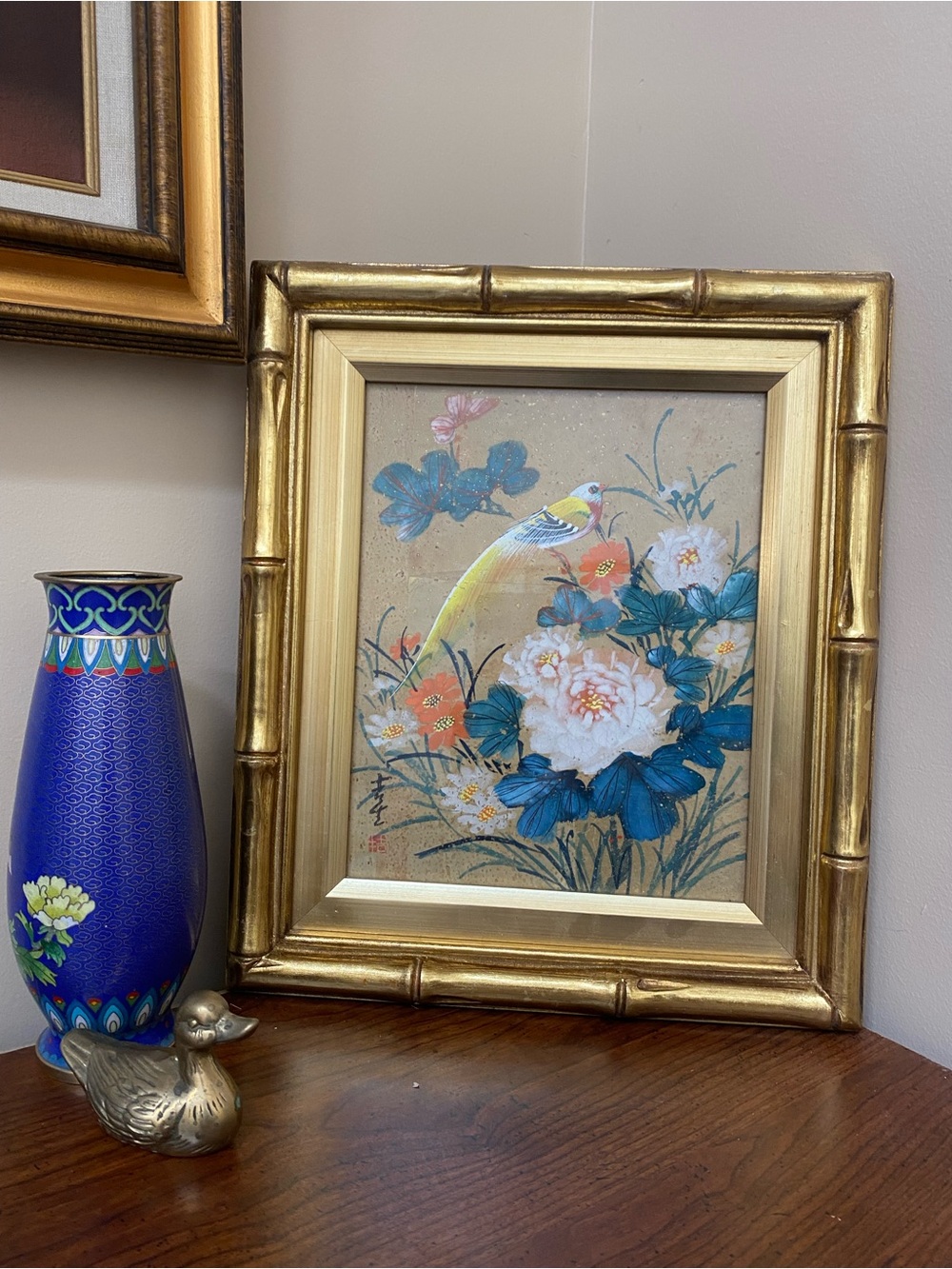 Vintage Asian Bird & Flower watercolor Paintings - Picture 3 of 6